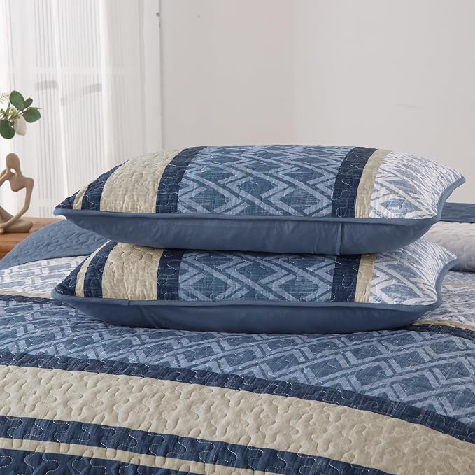 Dinjoy King Size Quilt Set Boho, Soft Striped Bedspreads, 3 Pieces Lightweight - Image 9