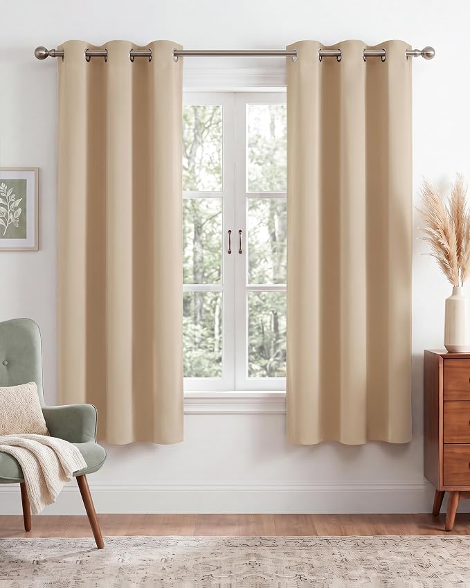NICETOWN Beige Room Darkening Curtains 63 Inches Long 2 Panels by NICETOWN
