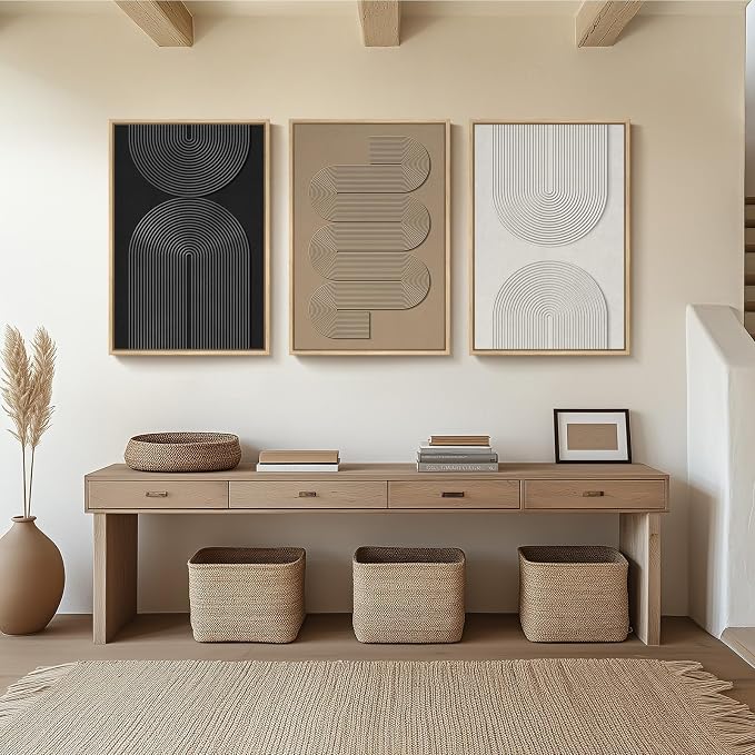 Large 3D Textured Framed Boho Modern Neutral Abstract Wall Art - Image 5