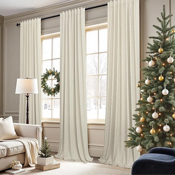 Room Darkening Curtains for Living Room Divider Boho Ceiling to Floor Length Curtains Linen Neutral Farmhouse Large Drapes Weather Blocking Lightweight Blackout 52x102 Inches Long 2 Panels Tan Beige