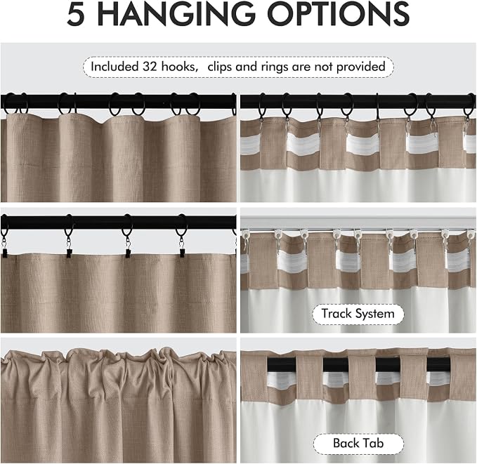 MIULEE 100% Blackout Back Tab Pleat Linen Curtains 50" Wx90 L, Copper Brown | 2 - Image 6