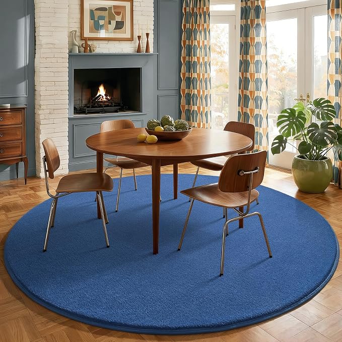 Blue Round Area Rug 5ft Washable Circle Rug - Image 9