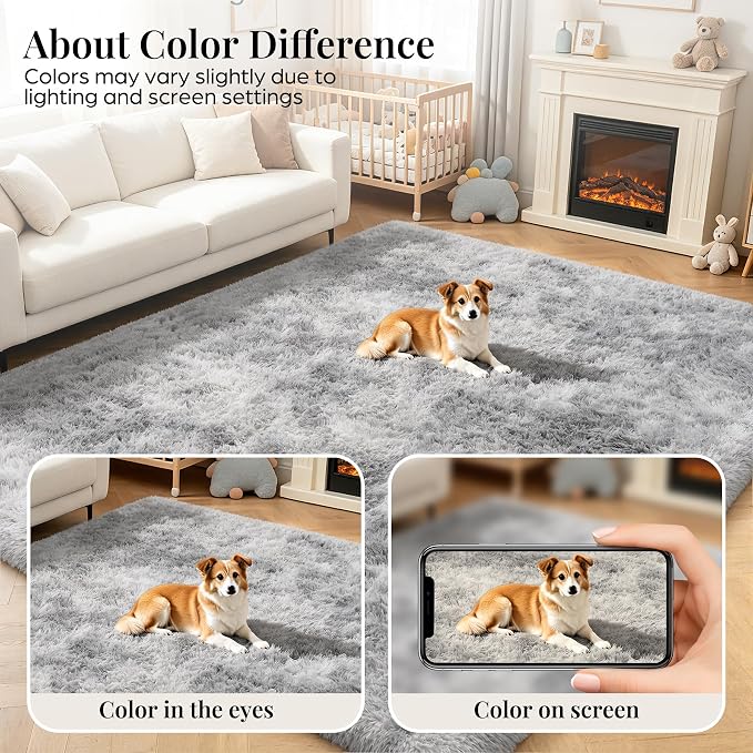 PLHXFR 6x9 Area Rugs Living Room: Fluffy Bedroom Shag Rug Light Grey | Upgrade - Image 7