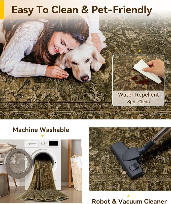 RELEANY Washable Area Rug, Small 2'x4', Water Repellent, Pet Friendly, Vintage - Image 4