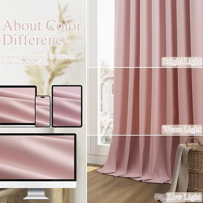 Pink 100% Blackout Linen Curtains 120 Inch 2 Panels Set - Image 7