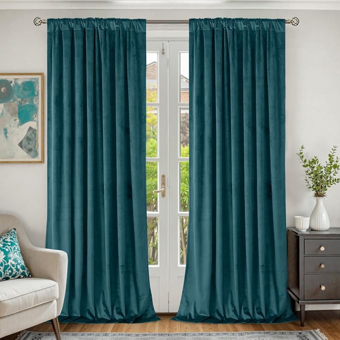 BGment Teal Blackout Velvet Curtains 84 Inches - Image 2