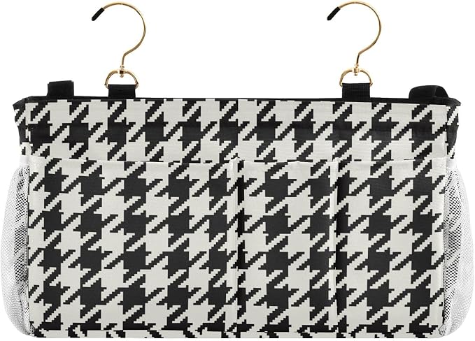 Classic Houndstooth Print Bedside Caddy Storage Bag Bedside Organizer - Image 2