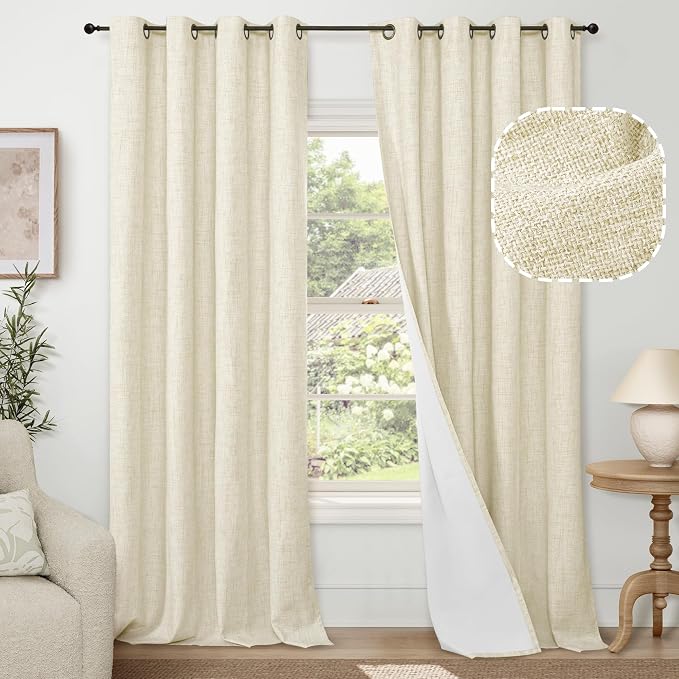 Cream Linen Blackout Curtains for Living Room by Lajode