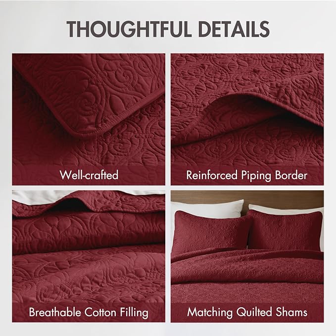 Madison Park Queen Quilt Bedding Set, Cottage-Inspired Damask, Classic Stitch - Image 4