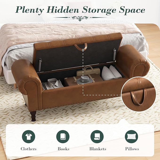 Apicizon 50" Bench with Storage, Upholstered Tufted Button Bedroom Bench with - Image 4