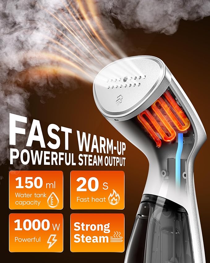 OGHom Steamer for Clothes, Portable Handheld Garment Wrinkle Remover, 1000W Fabric Steamer, Strong Penetrating Steam, for Home, Office (ONLY FOR 120V) -White