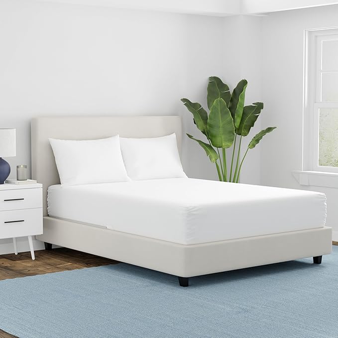 AllerEase Waterproof Mattress Protector Stain Protection Twin Size Allergen Barrier Hot Water Washable Machine Washable Durable Zippered Knit Mattress Cover Stretch Corners (White)