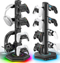 Kytok Headset And Controller RGB Stand for Xbox/ PS5/ PS4 Controller, Headphone & Remote Holder for Desk with 9 RGB Lights & 2 USB 3.0 Ports, Gaming Organizers & Storage Accessories for Gaming Gift
