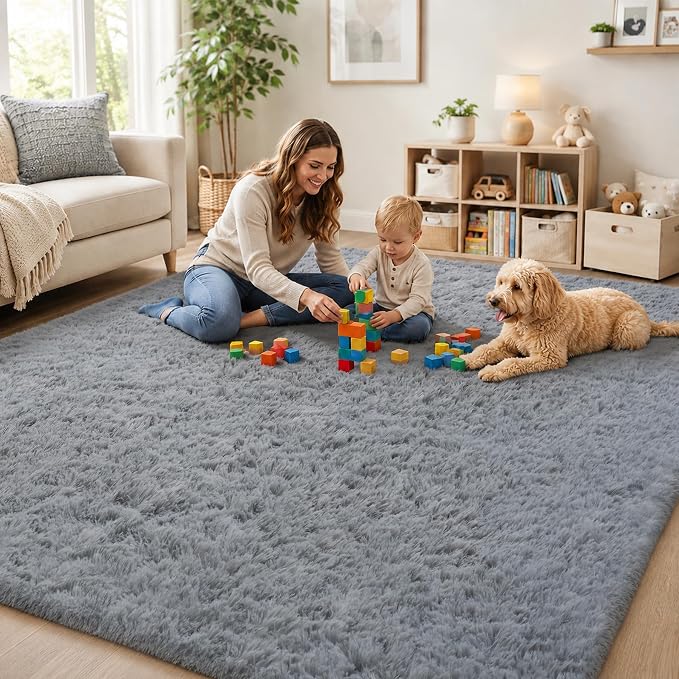PLHXFR 5x7 Area Rugs Living Room: Fluffy Bedroom Rug Shag Carpet Grey | Upgrade - Image 9