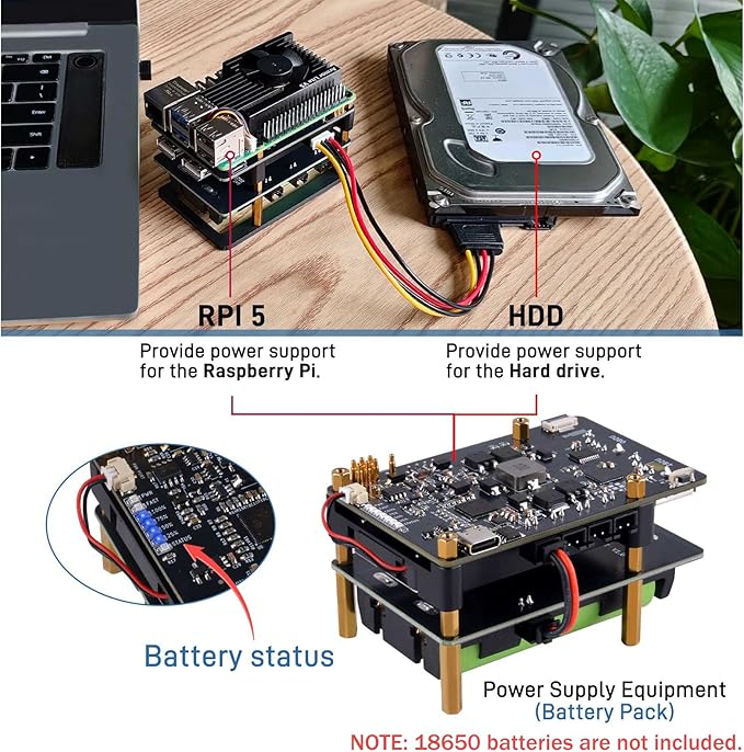 GeeekPi UPS Gen 6 Power Supply Uninterruptible UPS HAT for Raspberry Pi 5/4B, with Aluminum Heatsink