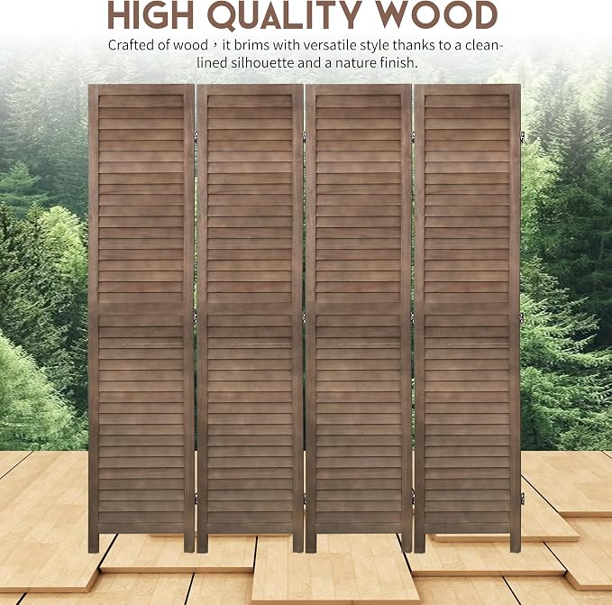 BLKMTY Room Divider 4 Panel Folding Screen Wood Screen Dividers 5.6ft Tall - Image 3