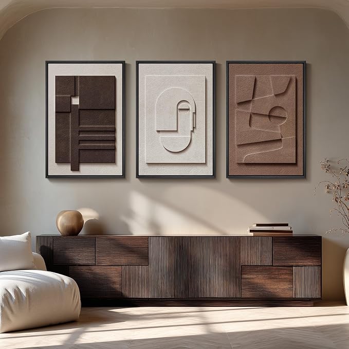Large 3D Textured Framed Neutral Abstract Wall Art - Image 4