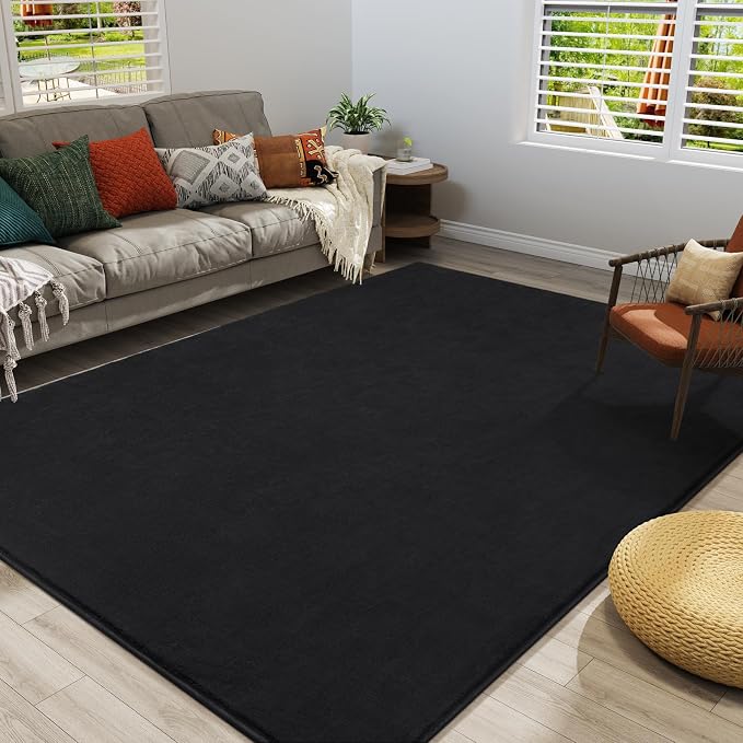Modern Area Rugs for Bedroom Living Room, 5x8 Black Memory Foam Rug | Thickened - Image 4
