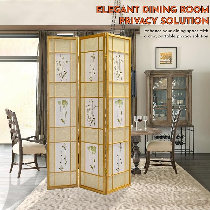 Legacy Decor Room Divider Screen 71-in Tall 3-Panel Natural Botanical Print | - Image 3