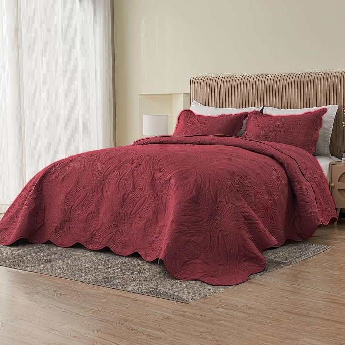 Kingnex Oversized King Bedspreads 128x120 Ultrasonic Quilted Burgundy | Extra - Image 3