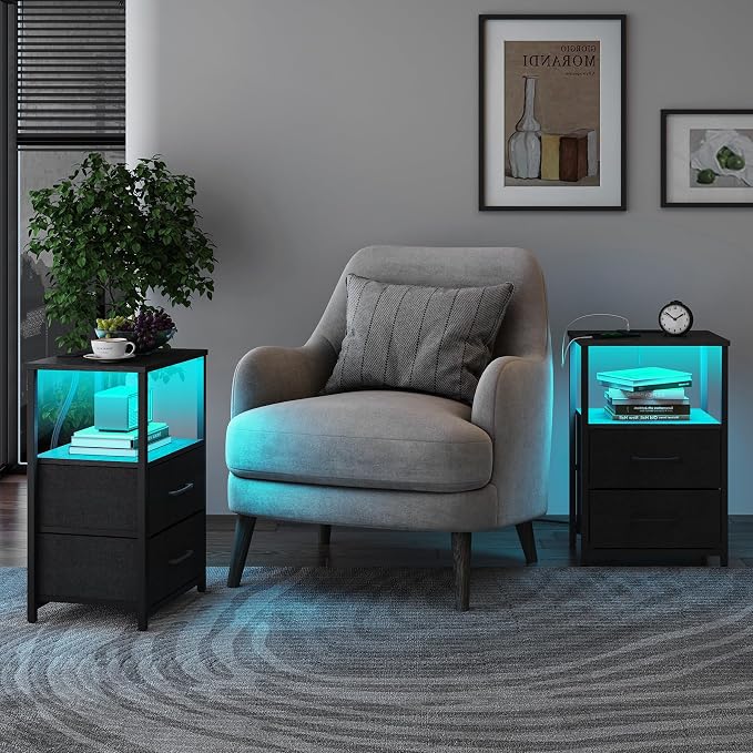TUTOTAK Nightstands Set of 2, LED End Table - Image 2