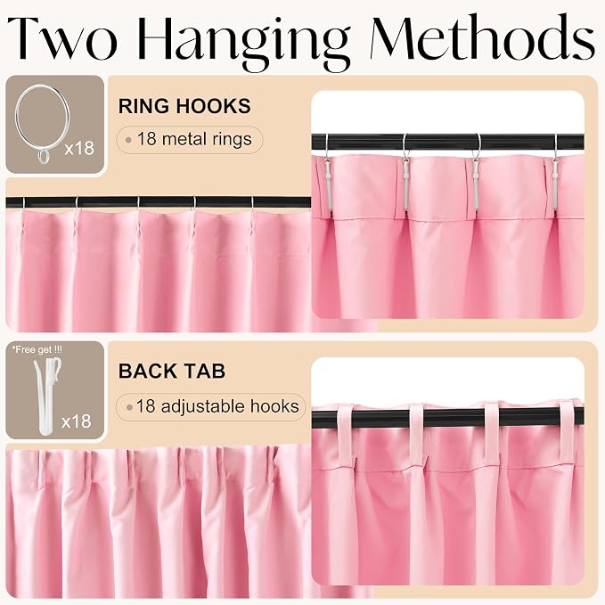 Etherealveil Hot Pink Pinch Pleated Blackout Curtains 2 Panels 60"x90" | Back - Image 6