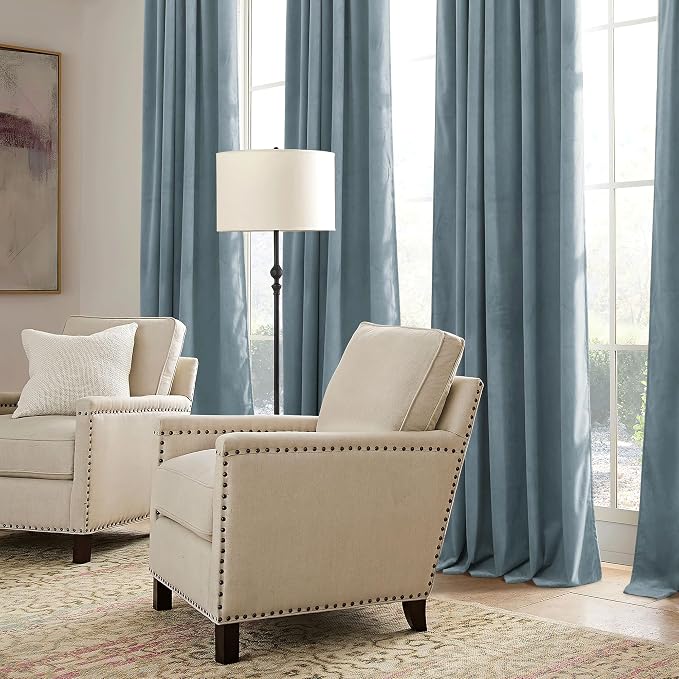 RYB HOME Stone Blue Velvet Curtains 90 inches - Image 7