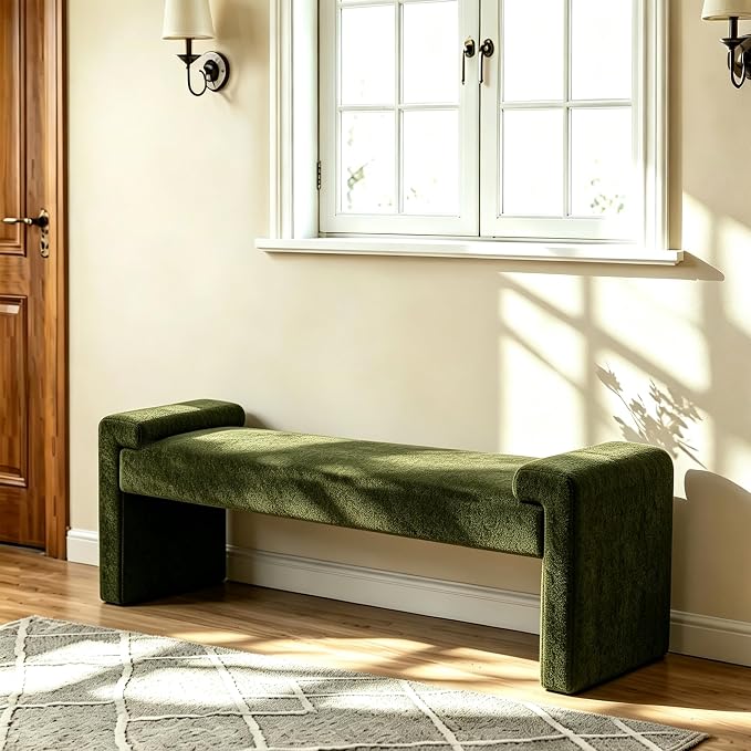 Upholstered Entryway Bench, 58.7" Modern Bedroom Bench, Curved Armrests - Image 7