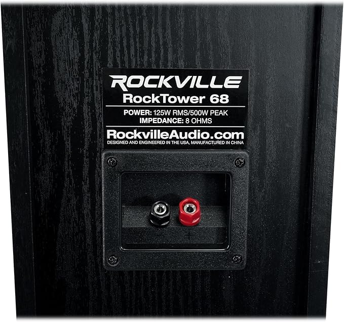 Rockville RockTower 68B Passive Tower Speaker, 8 Ohm, Black, High-Fidelity Sound, Detachable Grille, 3-Way, 6.5", 500W, MDF, Perfect for Home Audio