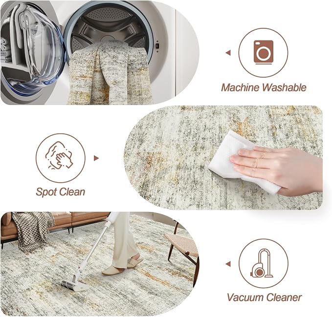 Soalmost Washable Area Rug 8x10 Large Soft Living Room Rugs Grey/Rust | Vintage - Image 4