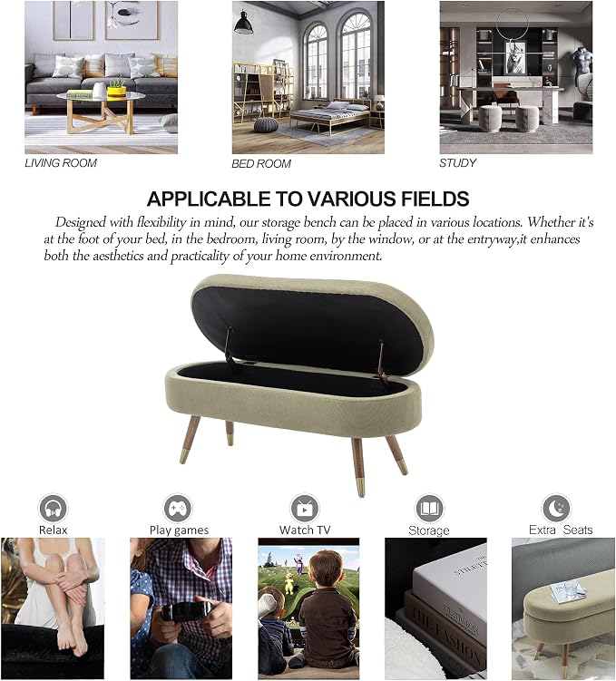 IAFIKE Oval Storage Bench 43.5" Ottoman Bench Upholstered Boucle Fabric - Image 7