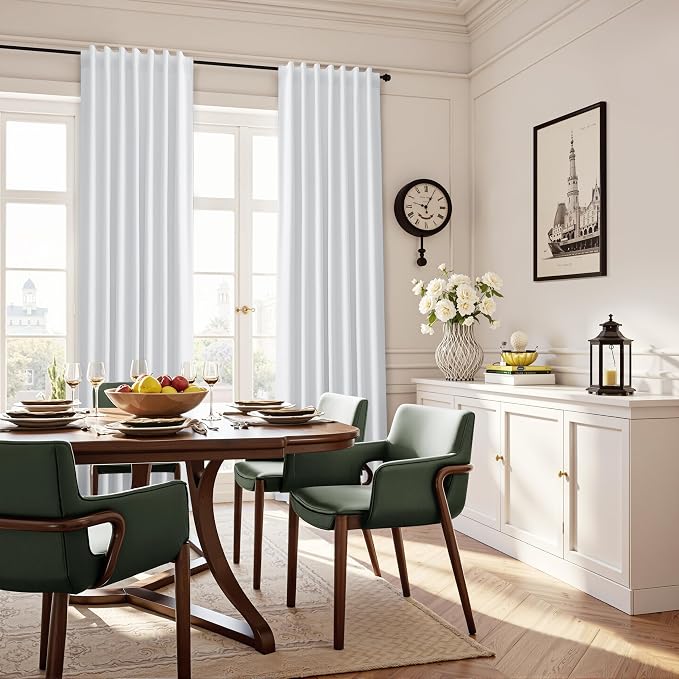 White Linen 100% Blackout Curtains 90 Inch Length 2 Panels Set Modern Textured - Image 5