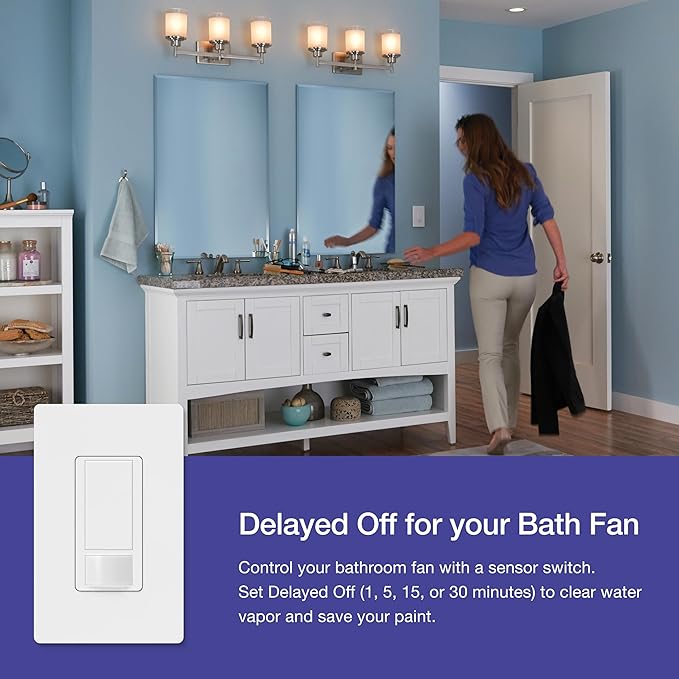 Lutron Maestro Motion Sensor Light Switch for Bathroom, Garage, Laundry Room, Closet, for Any Light Bulbs, Occupancy and Vacancy Sensor, Single-Pole Only, No Neutral Req, MS-OPS2-WH-3, White, 3 Pack