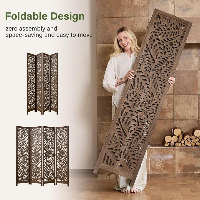 Leaf-Carved Room Divider Privacy Screen - Image 3