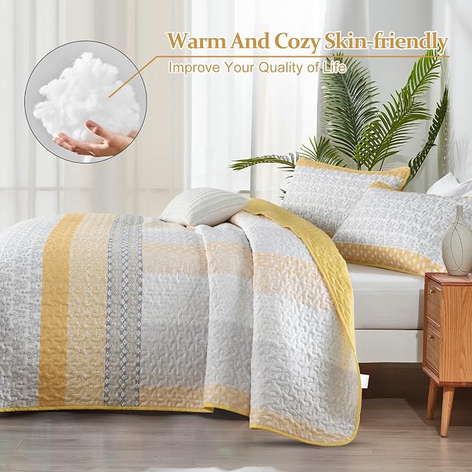 WONGS BEDDING Stripe Queen Size Quilt Bedding Set, Soft Microfiber, All Season - Image 4