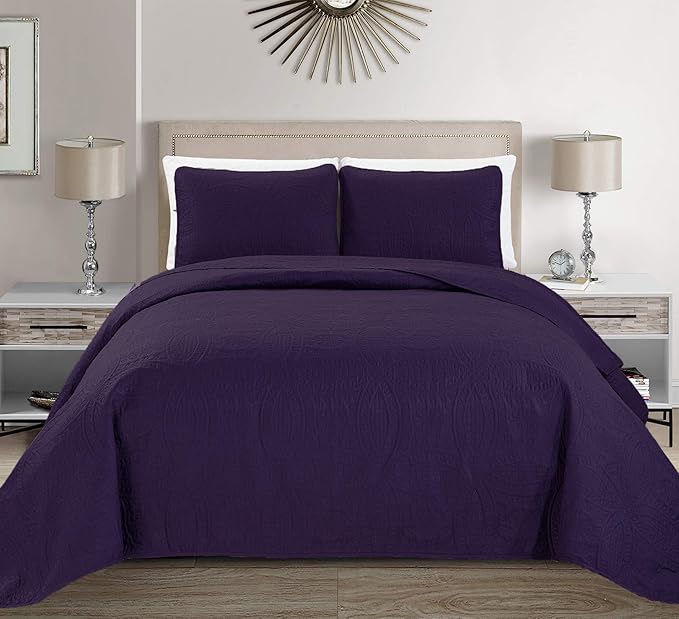 Fancy Collection Embossed Coverlet Bedspread Over Size Set Solid # Austin by Fancy+Linen