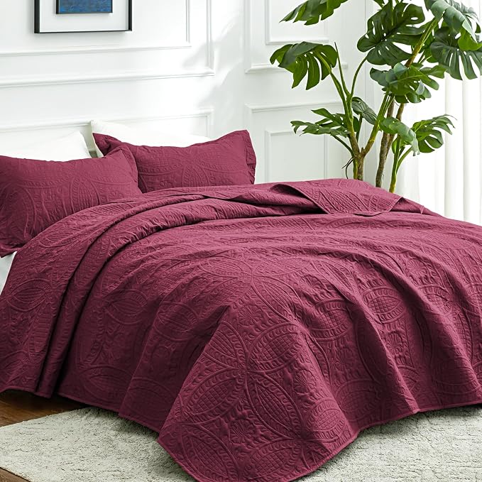 Love's cabin Quilts for Queen Bed Burgundy Bedspreads Bedding Set - Image 2