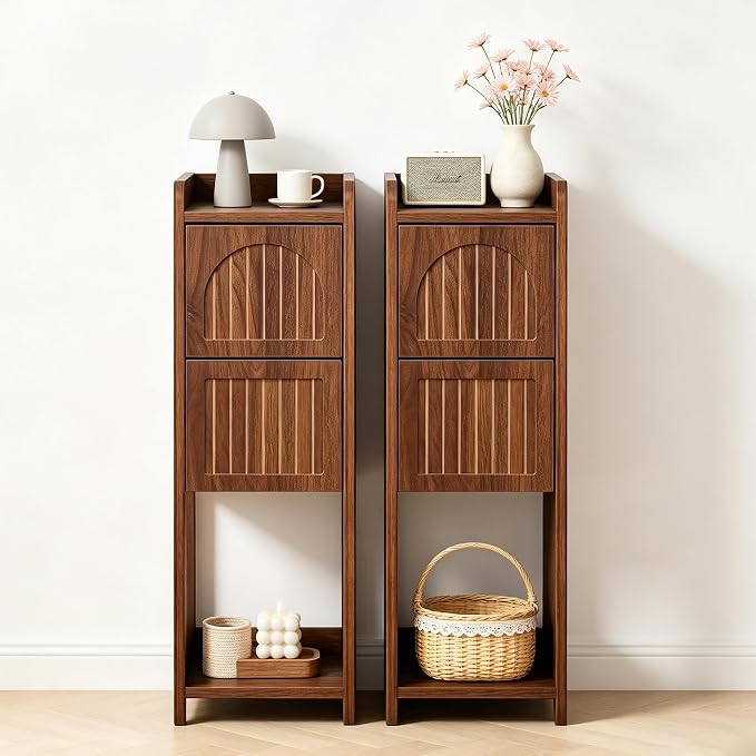 Narrow Nightstand Set of 2, Wooden Small 2 Drawer Nightstand, Slim Side End by FurSchFurniture