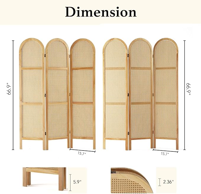 Svimi Room Dividers and Folding Privacy Screens, Pine Wood 5.6 Ft Double Hinged - Image 7