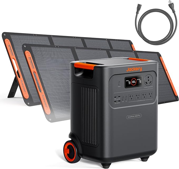 Jackery HomePower 3600 Plus Portable Power Station with AC Cable and 2X 200W Solar Panels, 3600W AC Output, 3584Wh Solar Generator, Expandable up to 21kWh, Essential Home Backup for Home Use