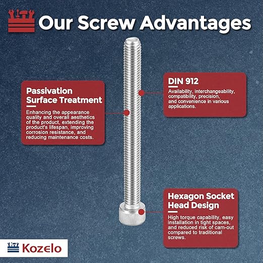 Kozelo 2pcs Socket Head Cap Screws - [M10-1.5 x 100mm] 304 Stainless Steel Allen Socket Drive for Electrical Motor 3D Printing Fan Engine Replacement Use, Silver