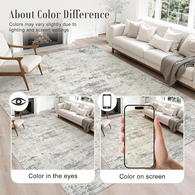 Area Rug Living Room: 4x6 Modern Washable Indoor Soft Carpet Gray | - Image 3