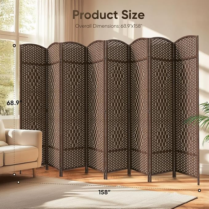 8 Panel Room Divider, Privacy Screen & Room Separation, Extra Wide | Paper - Image 2