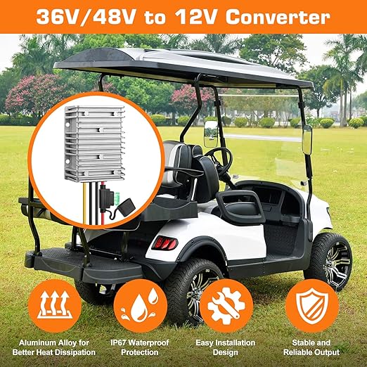 36V 48V to 12V Converter 30A 360W Waterproof DC-DC Step Down Voltage Regulator Reducer with Fuse, Buck Power Supply Transformer for Golf Cart, Forklift, Car