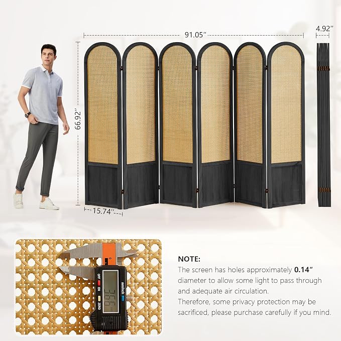 Rattan Room Divider, 6 Panel Folding Room Screen Divider, Foldable Room - Image 3
