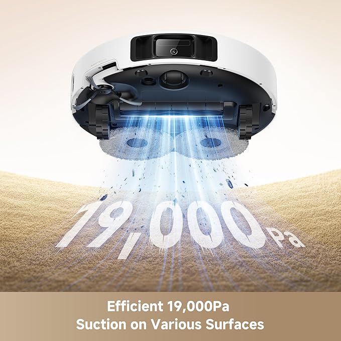 Mova P50 Ultra Robot Vacuum Cleaner with Flexible Mop, 19,000 Pa Suction Power with Anti-Tangle Brush, Corner and Edge Cleaning, 167℉ Automatic Cleaning & Self-Drying & Cleaning, Auto Empty & Refill