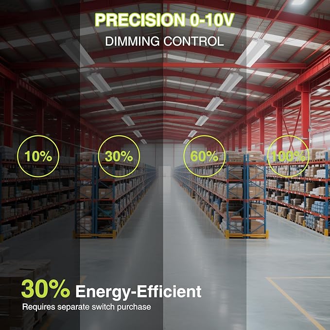 LED Linear High Bay Shop Light With Motion Sensor 300W, Larger Central Lighting Area, 45000LM, 120-277V, 0-10V, 5000K, Commercial Linear High Bay Led Shop Lights for Warehouse Industrial, 4 Pack, UL