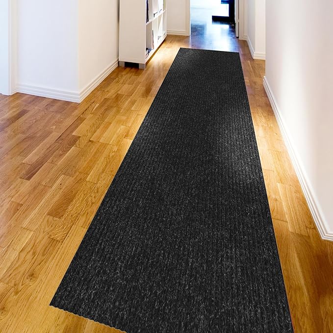 Ottomanson 2'7" x 39' Hallway Runner with Scraper Pile - Extra Durable Non-Slip Rug Mat for Indoor & Outdoor Use - Ideal for Kitchen, Entryway & Garage - High-Traffic Carpet, Black