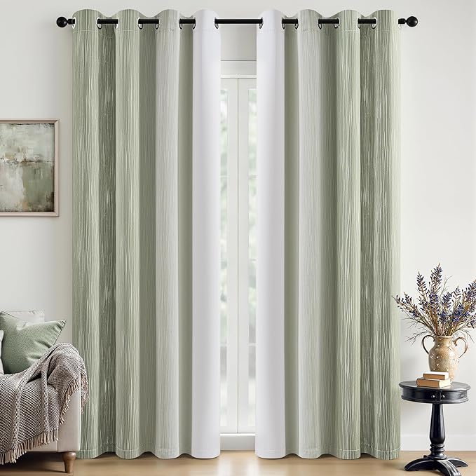 MIULEE Sage Green and Greyish White Ombre Blackout Curtains 52Wx90L | Full Room by MIULEE
