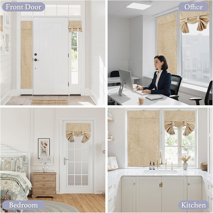 RYB HOME Natural Linen Textured French Door Window Curtains 100% Blackout | - Image 9